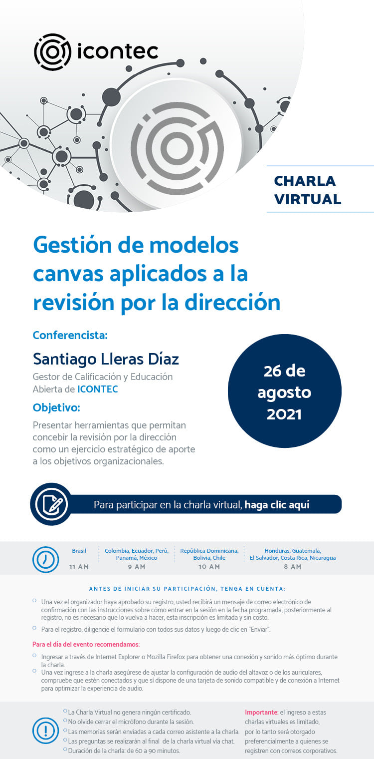 Charla Virtual: Gestión de Modelos CANVAS aplicados a la revisión por la dirección