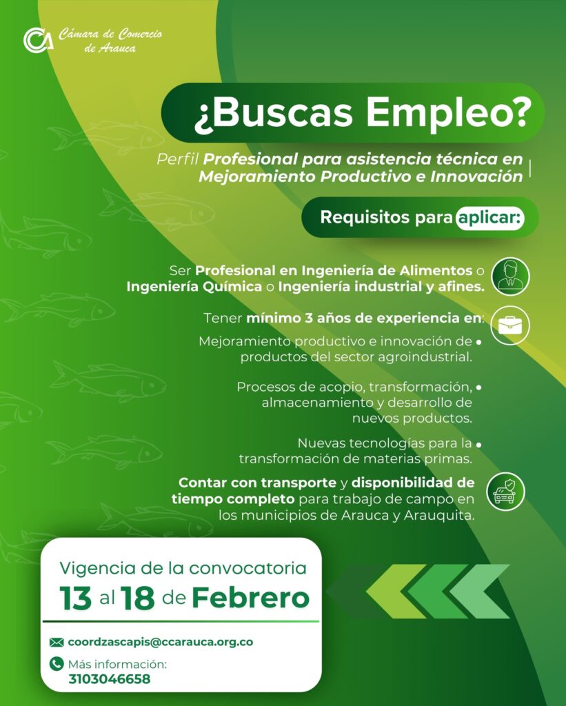 ¿Buscas empleo en el sector agroindustrial y piscícola? - Cámara de Comercio de Arauca